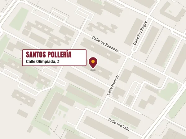 Plano de la zona con la ubicación de la pollería, en la calle Olimpiada, 3